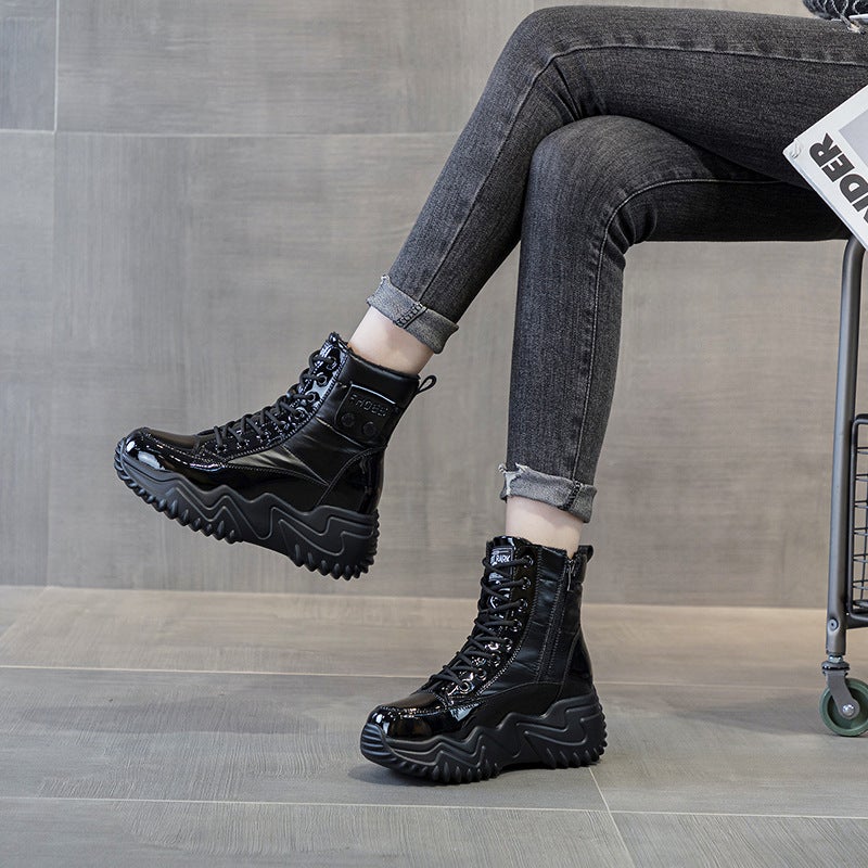 Thick-Soled Increased 7Cm Leather Father Shoes Women'S 2025 Spring Versatile Korean Thick-Soled Muffin Fleece-Lined Casual Cotton Shoes - Image 4